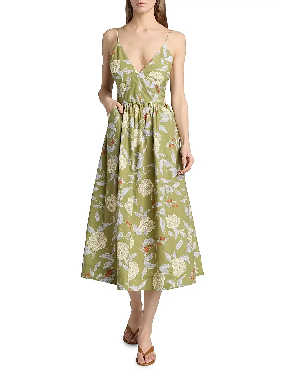 TANYA TAYLOR Women's Vivien Botanical Midi-Dress | Thumbnail 2 TANYA TAYLOR Women's Vivien Botanical Midi-Dress | Thumbnail 2