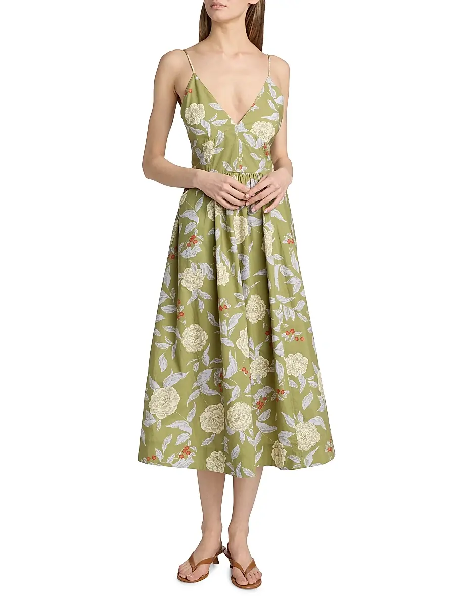 TANYA TAYLOR Women's Vivien Botanical Midi-Dress | Thumbnail 3 TANYA TAYLOR Women's Vivien Botanical Midi-Dress | Thumbnail 3