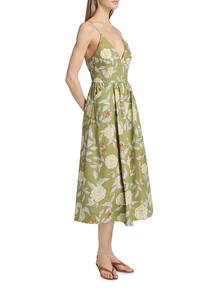 TANYA TAYLOR Women's Vivien Botanical Midi-Dress | Thumbnail 4 TANYA TAYLOR Women's Vivien Botanical Midi-Dress | Thumbnail 4