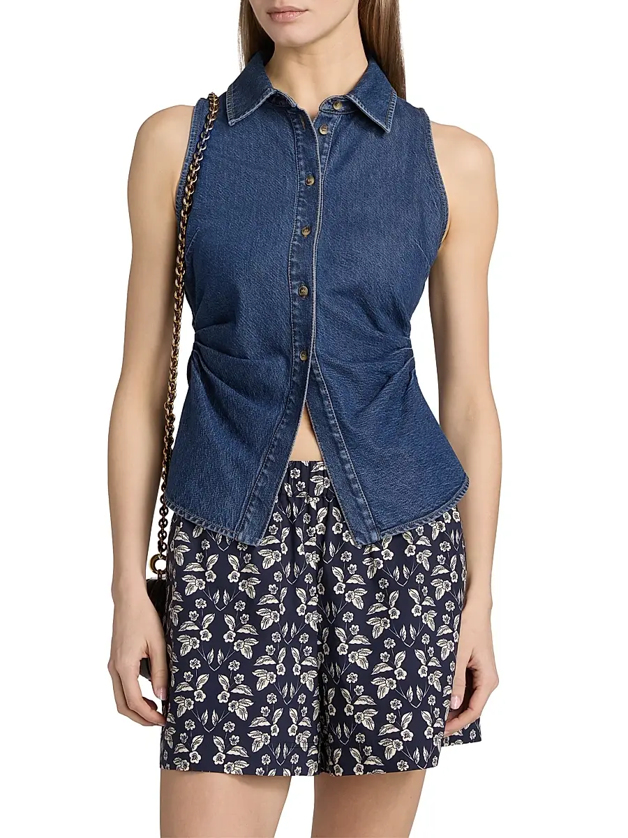 TANYA TAYLOR Women's Hanelle Sleeveless Denim Top | Thumbnail 3 TANYA TAYLOR Women's Hanelle Sleeveless Denim Top | Thumbnail 3