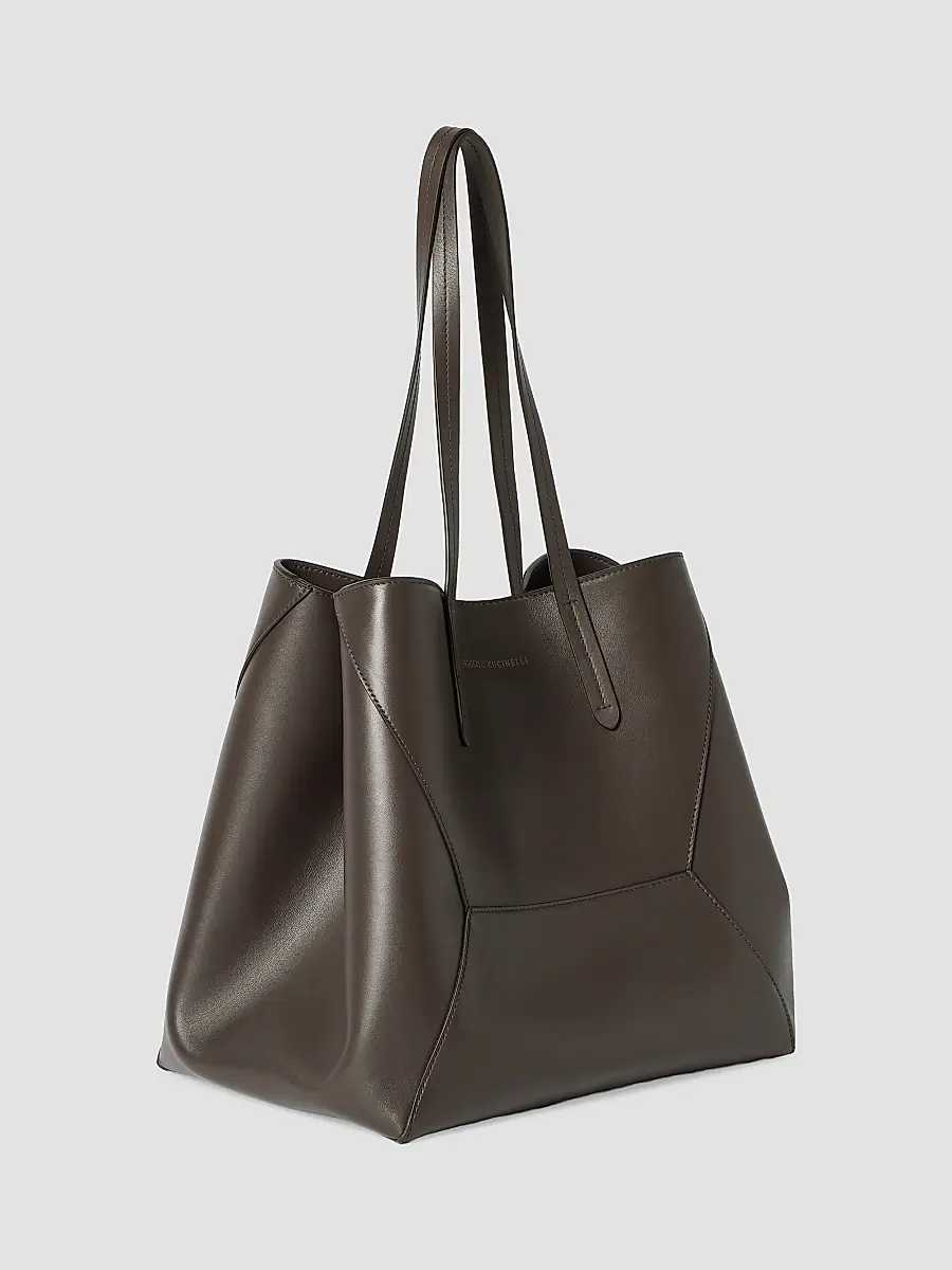 Brunello Cucinelli Women's Duo Tote Bag in Calfskin Leather with Monili - Brown | Thumbnail 4 Brunello Cucinelli Women's Duo Tote Bag in Calfskin Leather with Monili - Brown | Thumbnail 4