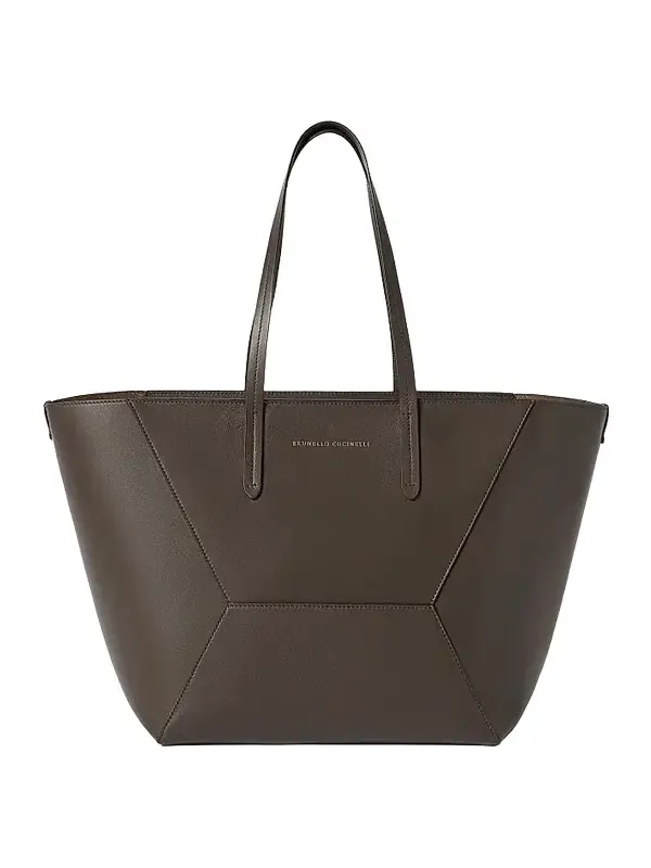Brunello Cucinelli Women's Duo Tote Bag in Calfskin Leather with Monili - Brown