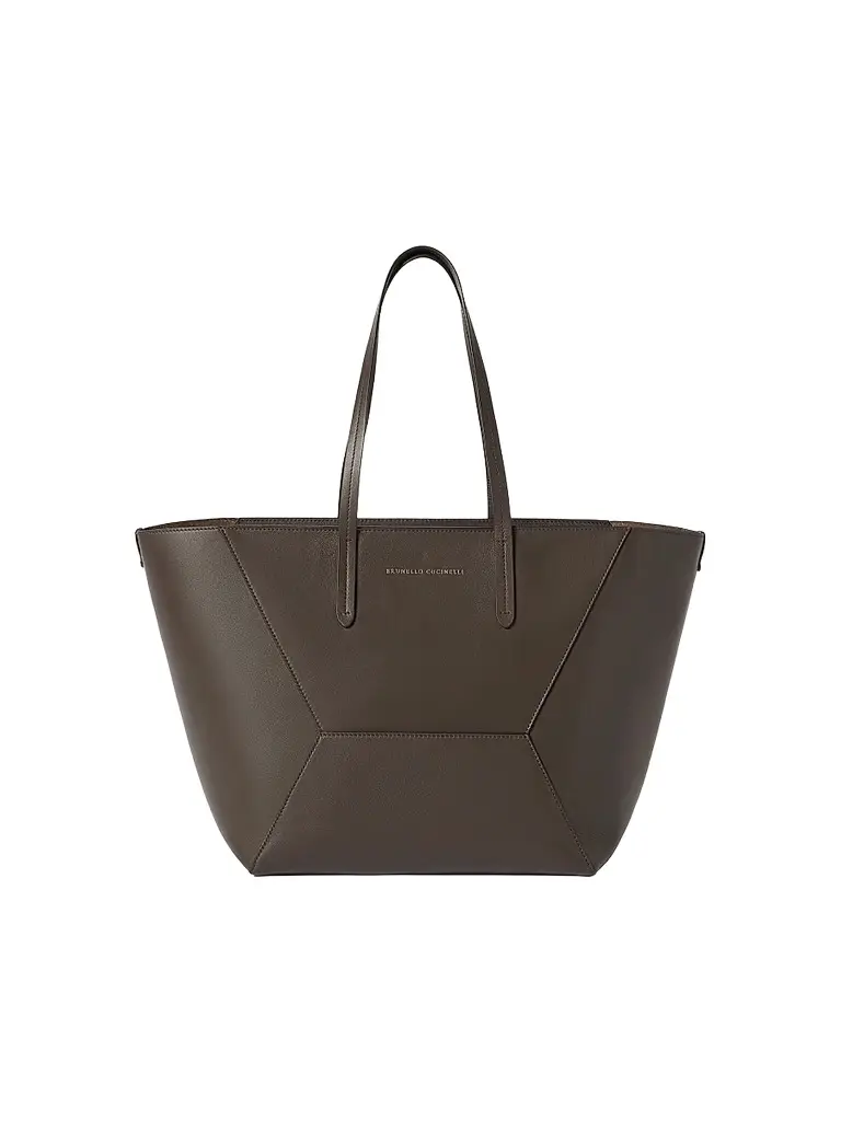 Brunello Cucinelli Women's Duo Tote Bag in Calfskin Leather with Monili - Brown | Image 1 Brunello Cucinelli Women's Duo Tote Bag in Calfskin Leather with Monili - Brown | Image 1