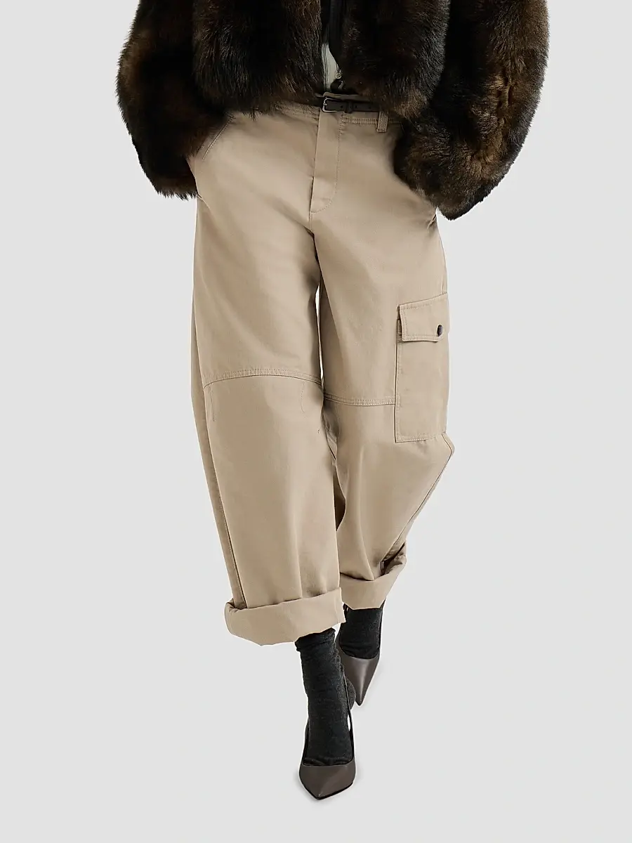 Brunello Cucinelli Women's Délavé Cotton Canvas Cargo Barrel Trousers With Monili | Thumbnail 4 Brunello Cucinelli Women's Délavé Cotton Canvas Cargo Barrel Trousers With Monili | Thumbnail 4
