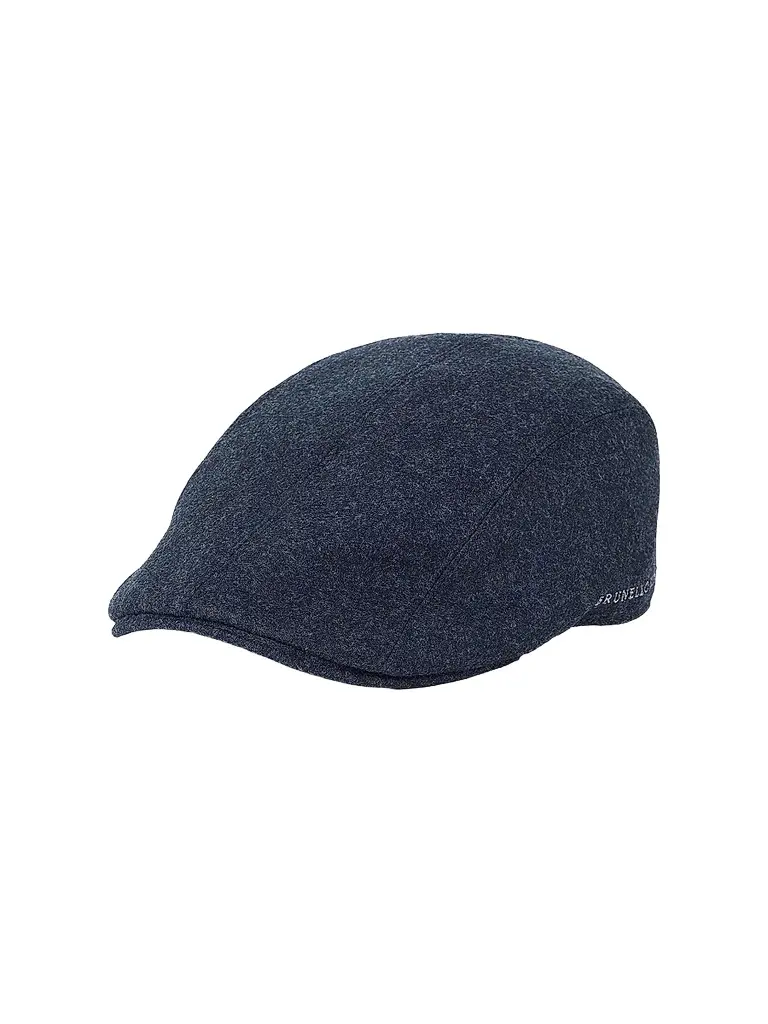Brunello Cucinelli Men's Virgin Wool Flannel Flat Cap with Embroidered Logo