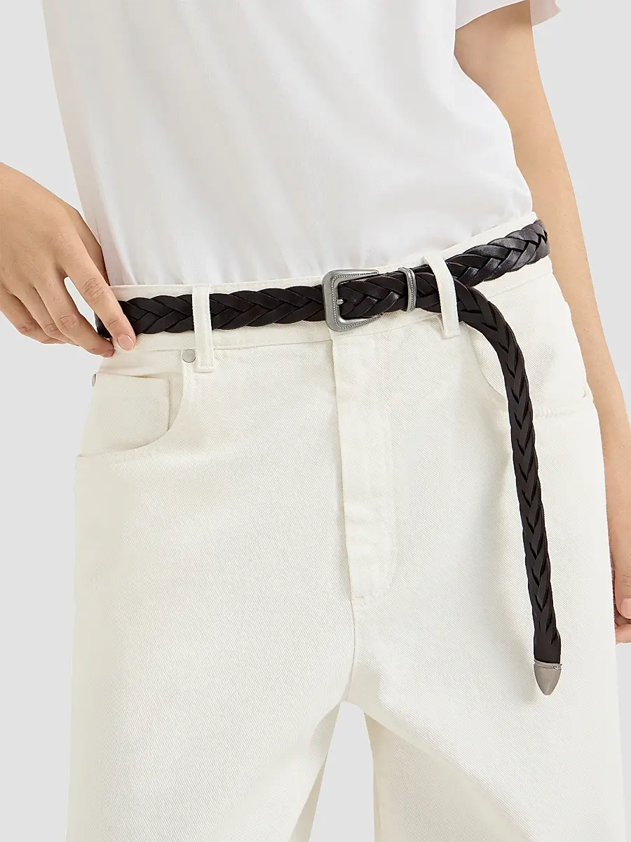 Brunello Cucinelli Women's Braided Leather Belt with Monili - Brown | Thumbnail 3