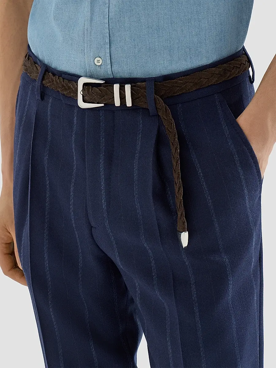 Brunello Cucinelli Men's Reversed Calfskin Braided Belt with Tip - Rust Brown | Thumbnail 2 Brunello Cucinelli Men's Reversed Calfskin Braided Belt with Tip - Rust Brown | Thumbnail 2