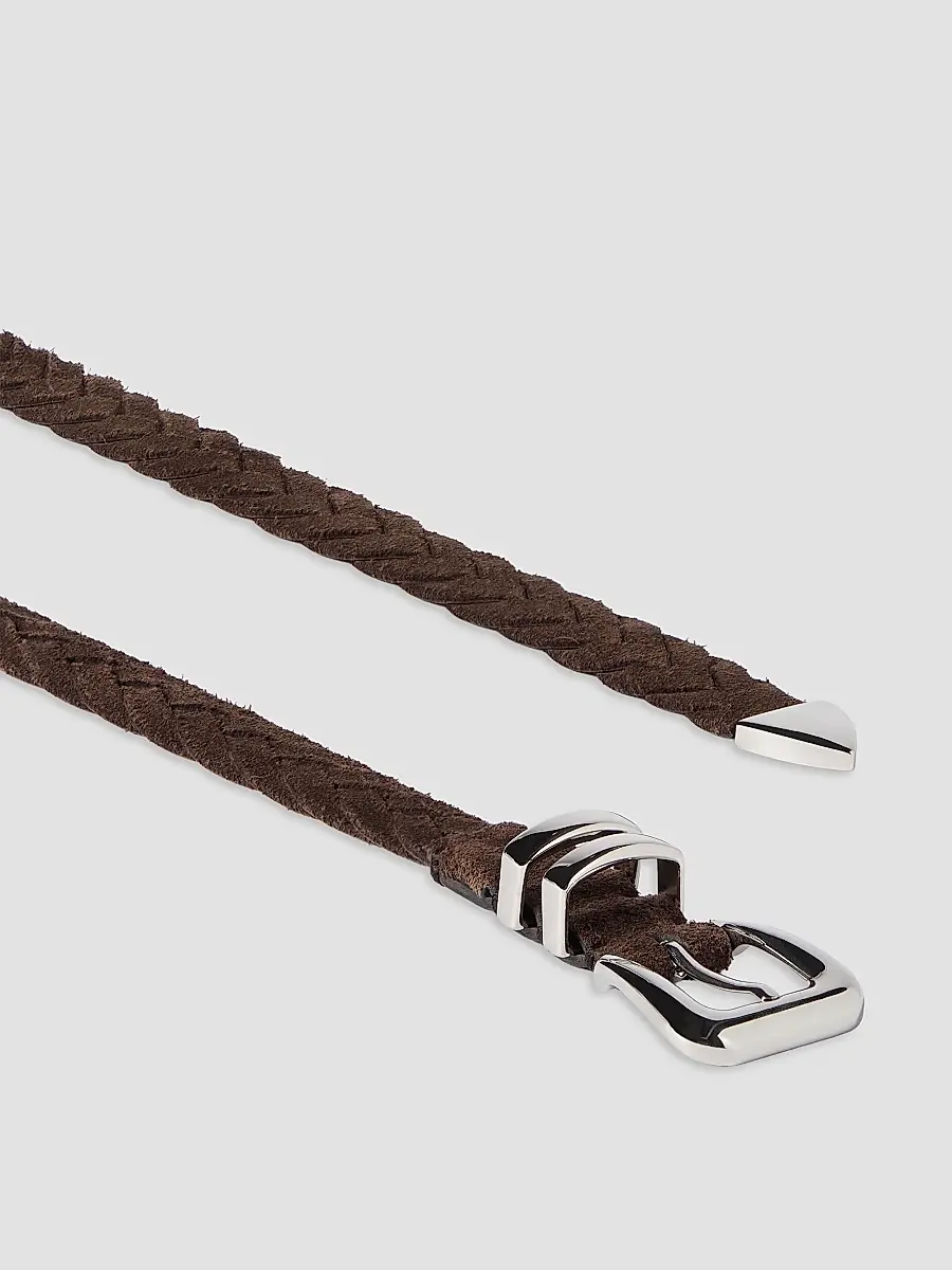 Brunello Cucinelli Men's Reversed Calfskin Braided Belt with Tip - Rust Brown | Thumbnail 3 Brunello Cucinelli Men's Reversed Calfskin Braided Belt with Tip - Rust Brown | Thumbnail 3