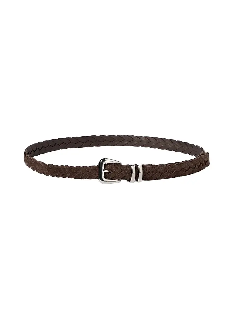 Brunello Cucinelli Men's Reversed Calfskin Braided Belt with Tip - Rust Brown