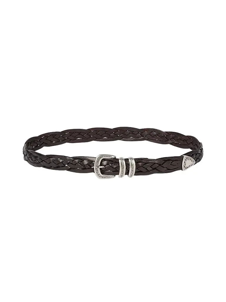 Brunello Cucinelli Men's Braided Calfskin Belt with Detailed Buckle - Brown