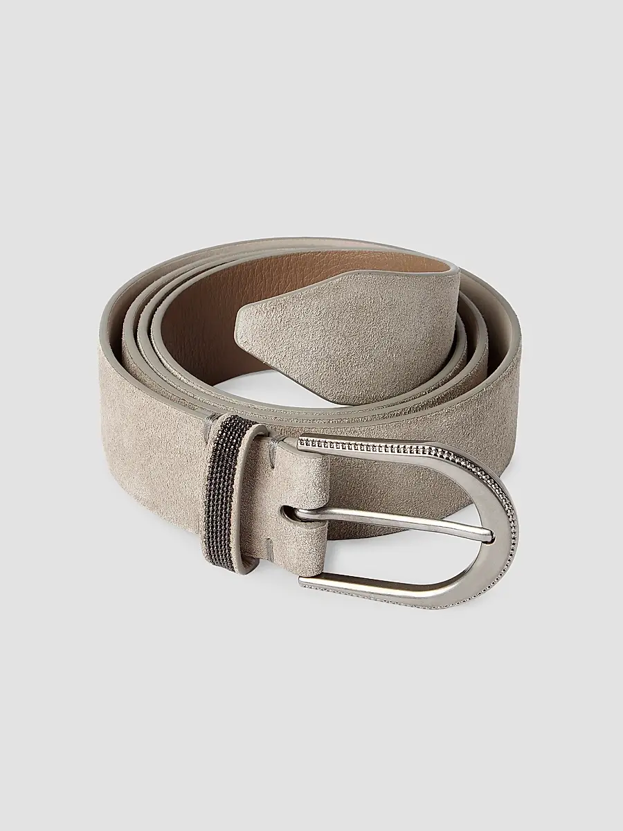 Brunello Cucinelli Women's Suede Belt with Monili - Light Grey | Thumbnail 2