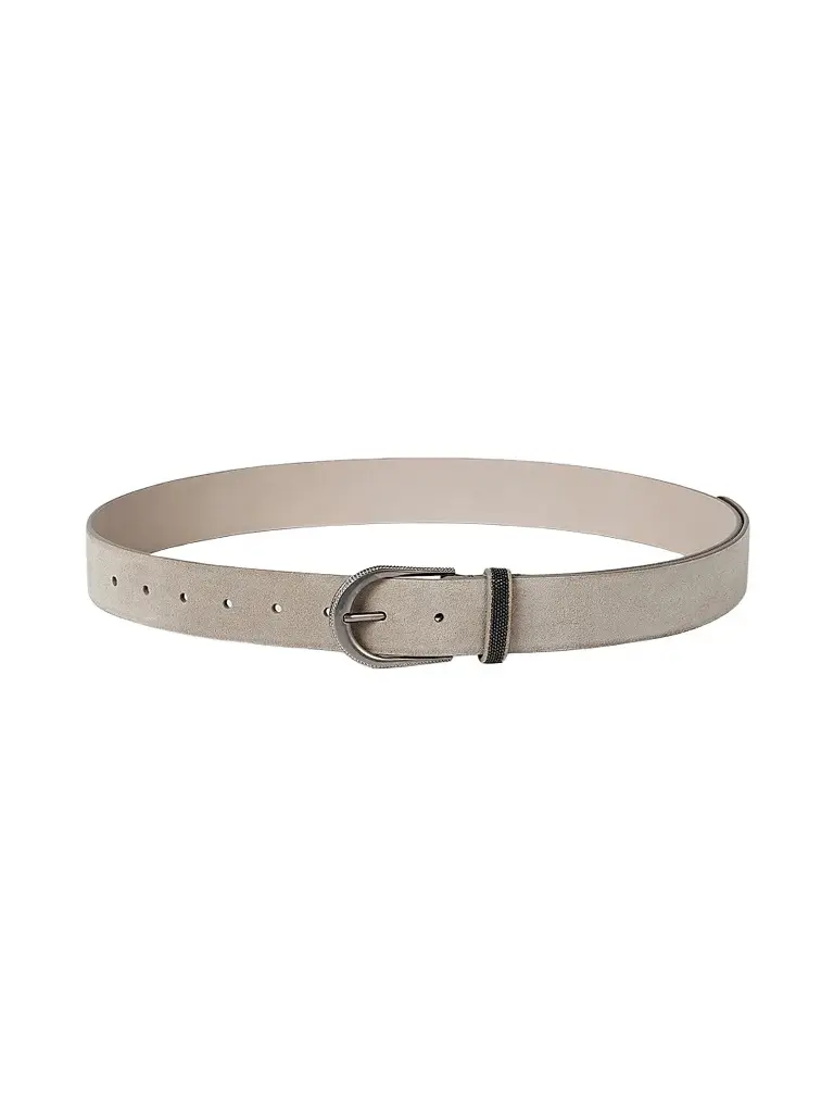 Brunello Cucinelli Women's Suede Belt with Monili - Light Grey | Image 1 Brunello Cucinelli Women's Suede Belt with Monili - Light Grey | Image 1