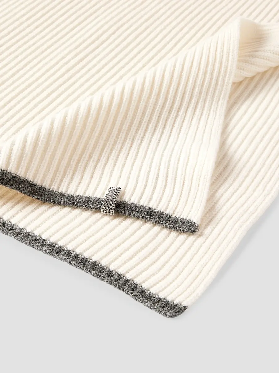 Brunello Cucinelli Women's Cashmere English Rib Knit Scarf with Monili - Panama | Thumbnail 3 Brunello Cucinelli Women's Cashmere English Rib Knit Scarf with Monili - Panama | Thumbnail 3