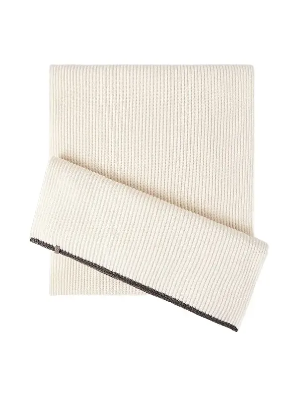 Brunello Cucinelli Women's Cashmere English Rib Knit Scarf with Monili - Panama