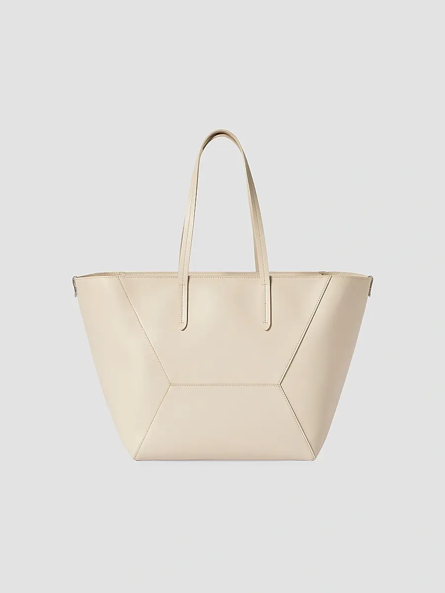 Brunello Cucinelli Women's Duo Tote Bag in Calfskin Leather with Monili - Ivory | Thumbnail 3 Brunello Cucinelli Women's Duo Tote Bag in Calfskin Leather with Monili - Ivory | Thumbnail 3