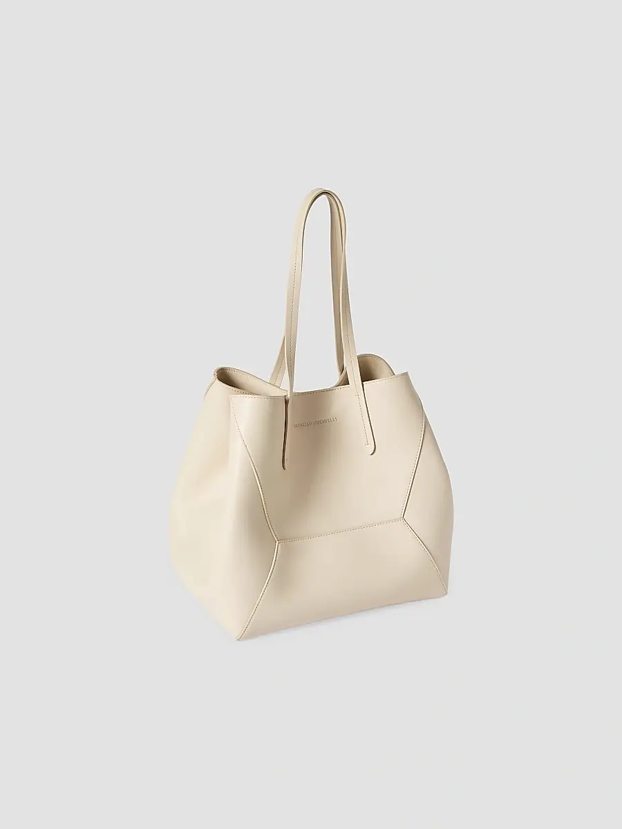 Brunello Cucinelli Women's Duo Tote Bag in Calfskin Leather with Monili - Ivory | Thumbnail 4 Brunello Cucinelli Women's Duo Tote Bag in Calfskin Leather with Monili - Ivory | Thumbnail 4