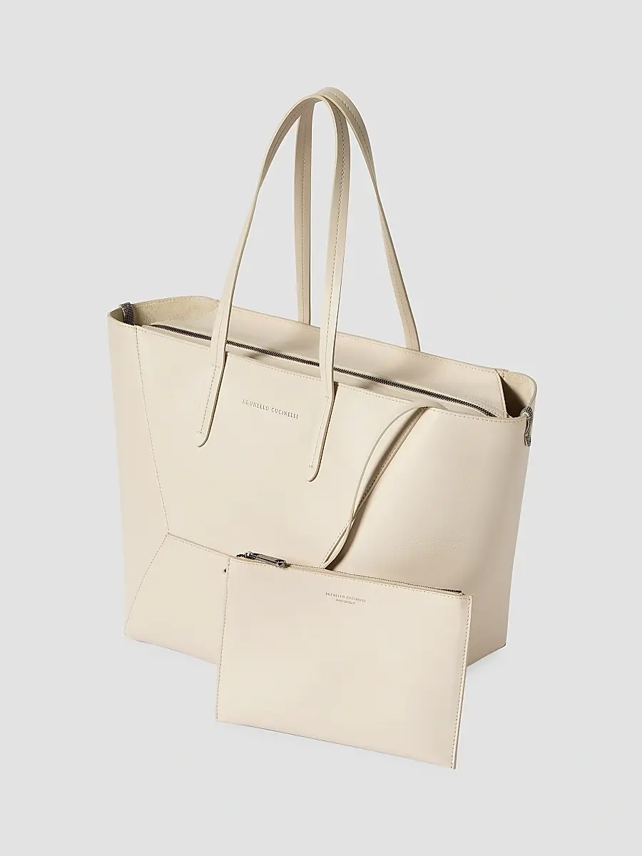 Brunello Cucinelli Women's Duo Tote Bag in Calfskin Leather with Monili - Ivory | Thumbnail 5 Brunello Cucinelli Women's Duo Tote Bag in Calfskin Leather with Monili - Ivory | Thumbnail 5