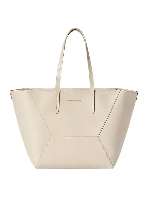 Brunello Cucinelli Women's Duo Tote Bag in Calfskin Leather with Monili - Ivory