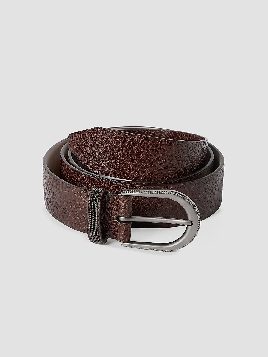 Brunello Cucinelli Women's Glossy Hammered Calfskin Belt with Monili - Brown | Thumbnail 3