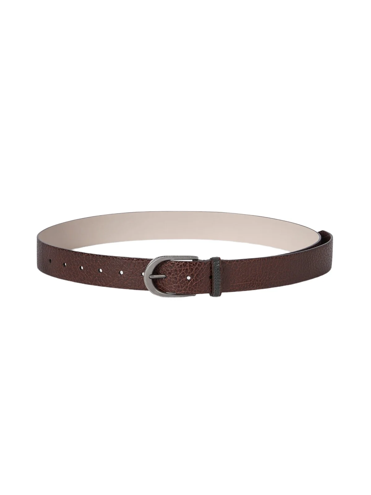 Brunello Cucinelli Women's Glossy Hammered Calfskin Belt with Monili - Brown
