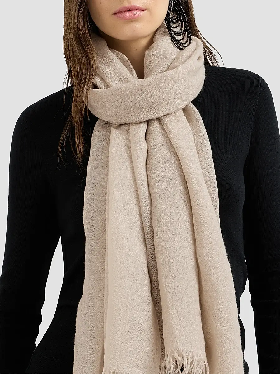 Brunello Cucinelli Women's Cashmere and Silk Scarf - Beige | Thumbnail 4 Brunello Cucinelli Women's Cashmere and Silk Scarf - Beige | Thumbnail 4