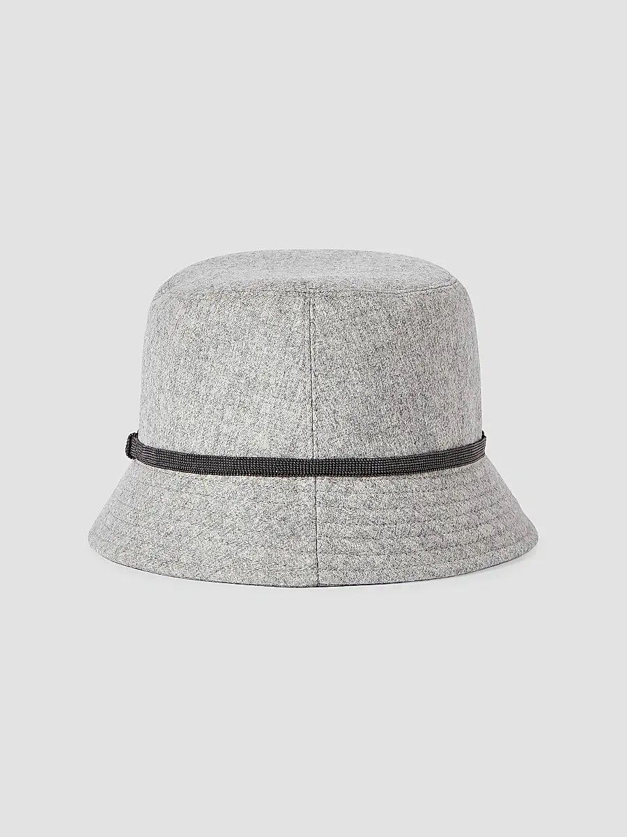 Brunello Cucinelli Women's Virgin Wool and Cashmere Flannel Bucket Hat with Shiny Band - Light Grey | Thumbnail 2 Brunello Cucinelli Women's Virgin Wool and Cashmere Flannel Bucket Hat with Shiny Band - Light Grey | Thumbnail 2