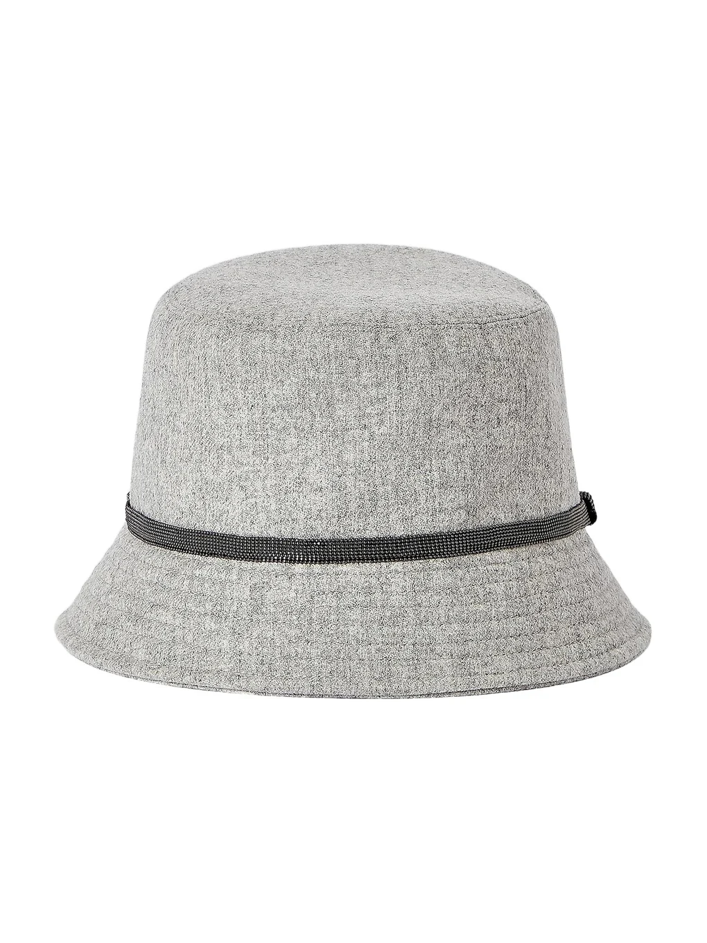 Brunello Cucinelli Women's Virgin Wool and Cashmere Flannel Bucket Hat with Shiny Band - Light Grey