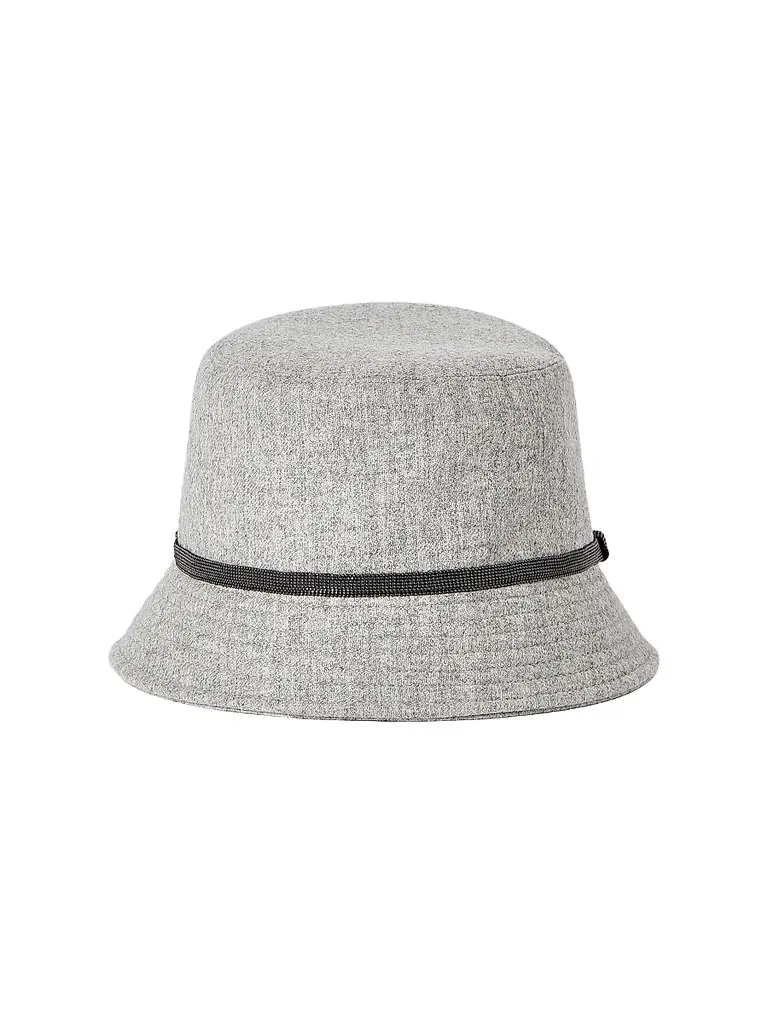 Brunello Cucinelli Women's Virgin Wool and Cashmere Flannel Bucket Hat with Shiny Band - Light Grey