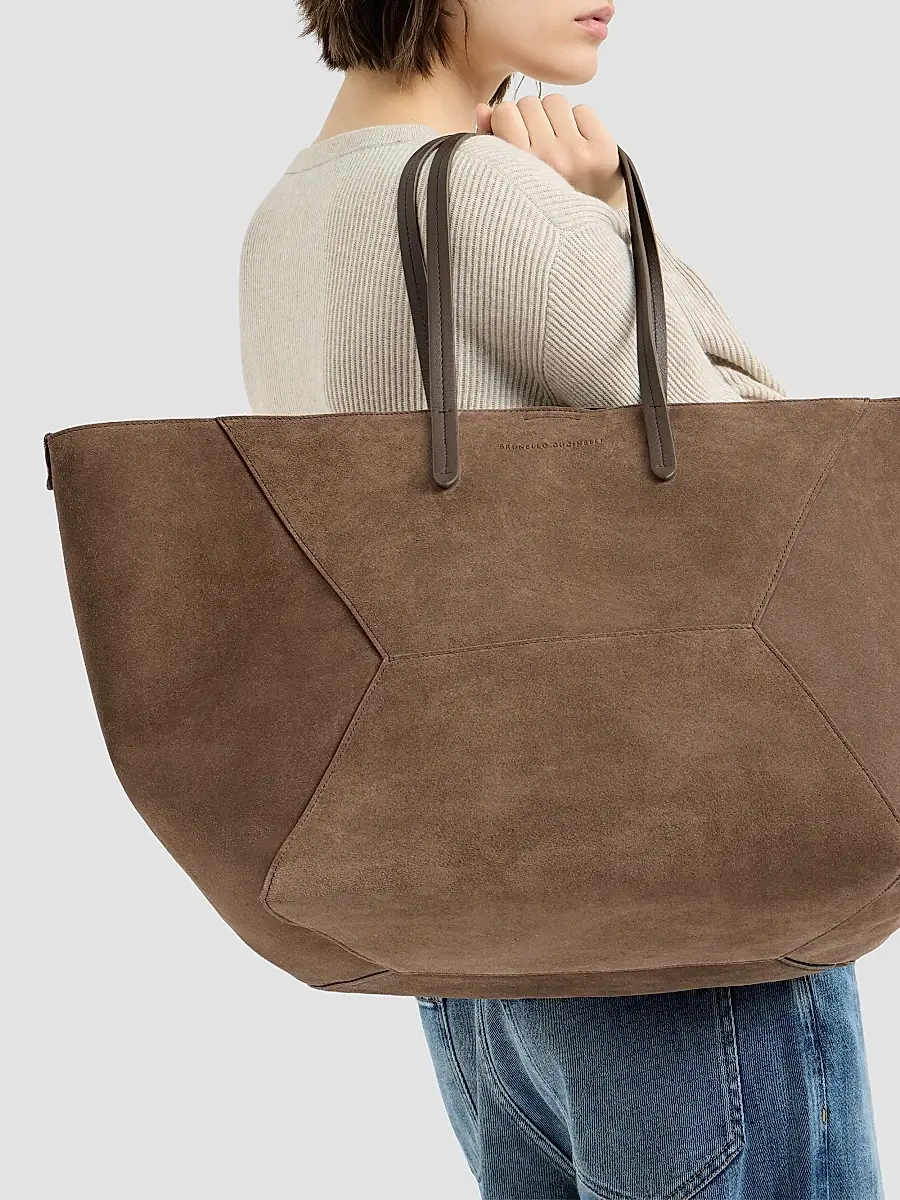 Brunello Cucinelli Women's Duo Large Tote Bag in Suede - Bark | Thumbnail 2 Brunello Cucinelli Women's Duo Large Tote Bag in Suede - Bark | Thumbnail 2