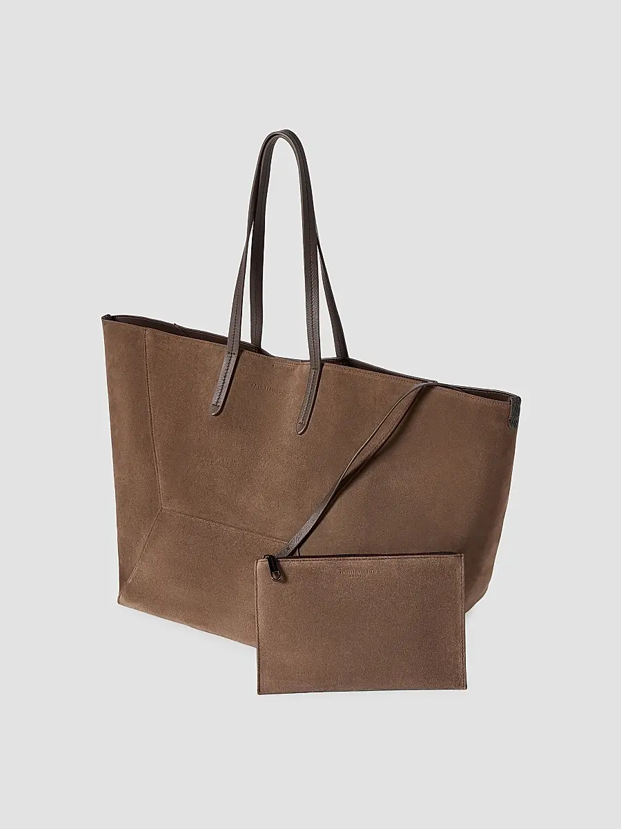 Brunello Cucinelli Women's Duo Large Tote Bag in Suede - Bark | Thumbnail 5 Brunello Cucinelli Women's Duo Large Tote Bag in Suede - Bark | Thumbnail 5