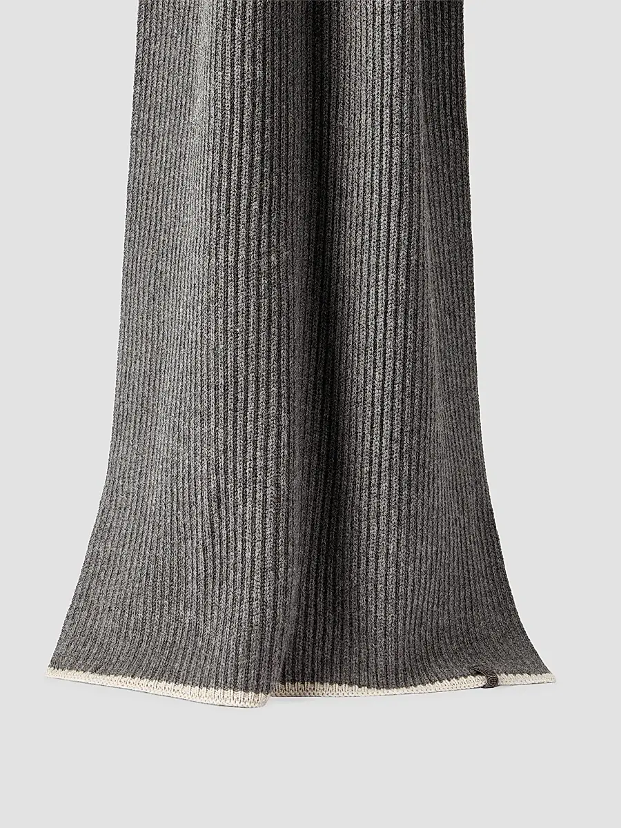 Brunello Cucinelli Women's Cashmere English Rib Knit Scarf with Monili - Lead | Thumbnail 2 Brunello Cucinelli Women's Cashmere English Rib Knit Scarf with Monili - Lead | Thumbnail 2