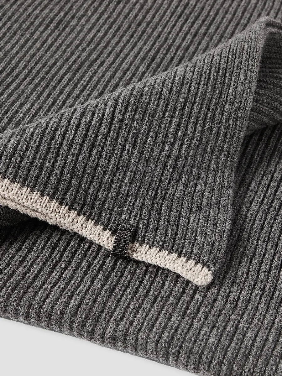Brunello Cucinelli Women's Cashmere English Rib Knit Scarf with Monili - Lead | Thumbnail 3 Brunello Cucinelli Women's Cashmere English Rib Knit Scarf with Monili - Lead | Thumbnail 3
