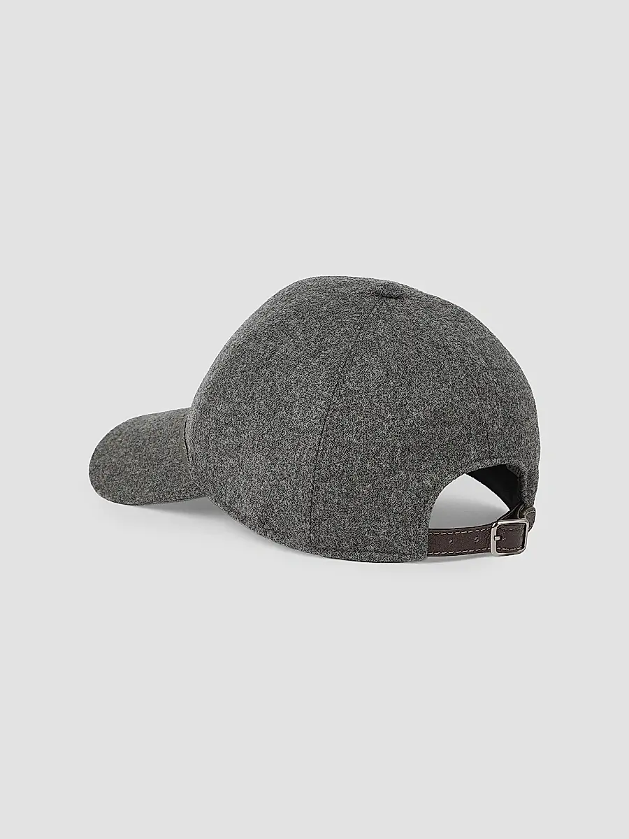 Brunello Cucinelli Women's Virgin Wool and Cashmere Flannel Baseball Cap with Shiny Band - Dark Grey | Thumbnail 2 Brunello Cucinelli Women's Virgin Wool and Cashmere Flannel Baseball Cap with Shiny Band - Dark Grey | Thumbnail 2