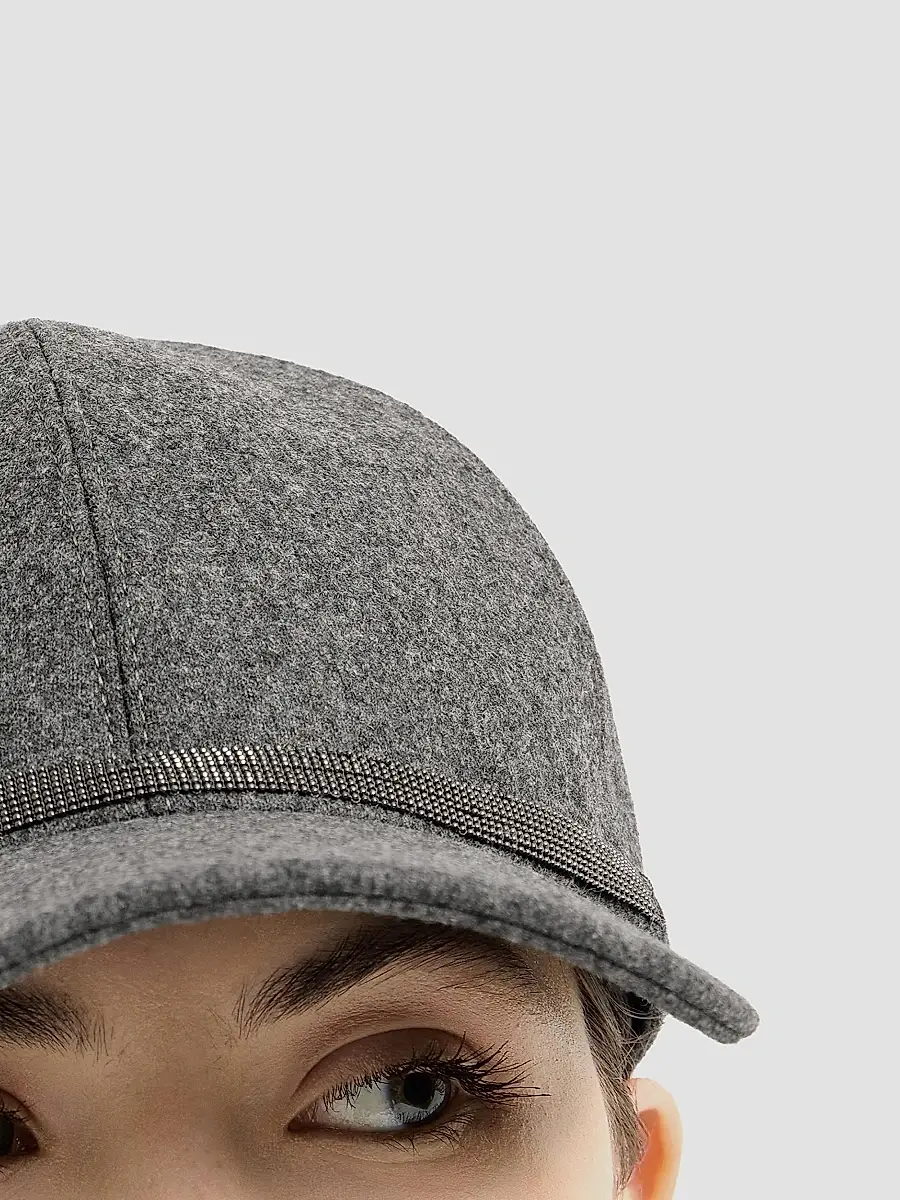 Brunello Cucinelli Women's Virgin Wool and Cashmere Flannel Baseball Cap with Shiny Band - Dark Grey | Thumbnail 3 Brunello Cucinelli Women's Virgin Wool and Cashmere Flannel Baseball Cap with Shiny Band - Dark Grey | Thumbnail 3