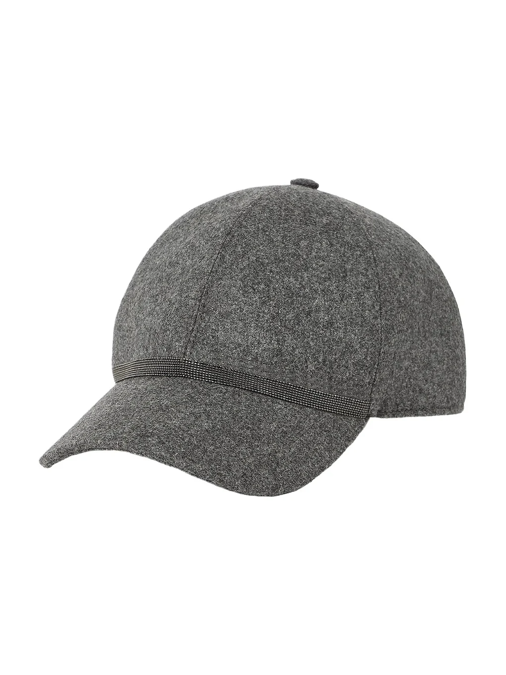 Brunello Cucinelli Women's Virgin Wool and Cashmere Flannel Baseball Cap with Shiny Band - Dark Grey