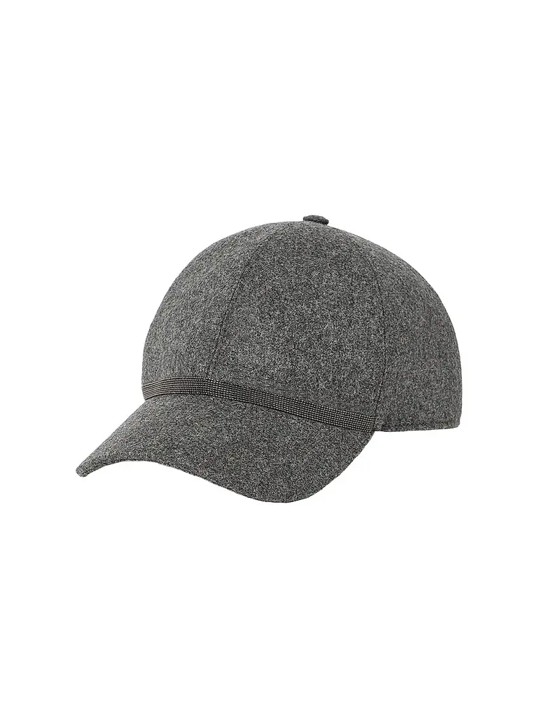 Brunello Cucinelli Women's Virgin Wool and Cashmere Flannel Baseball Cap with Shiny Band - Dark Grey