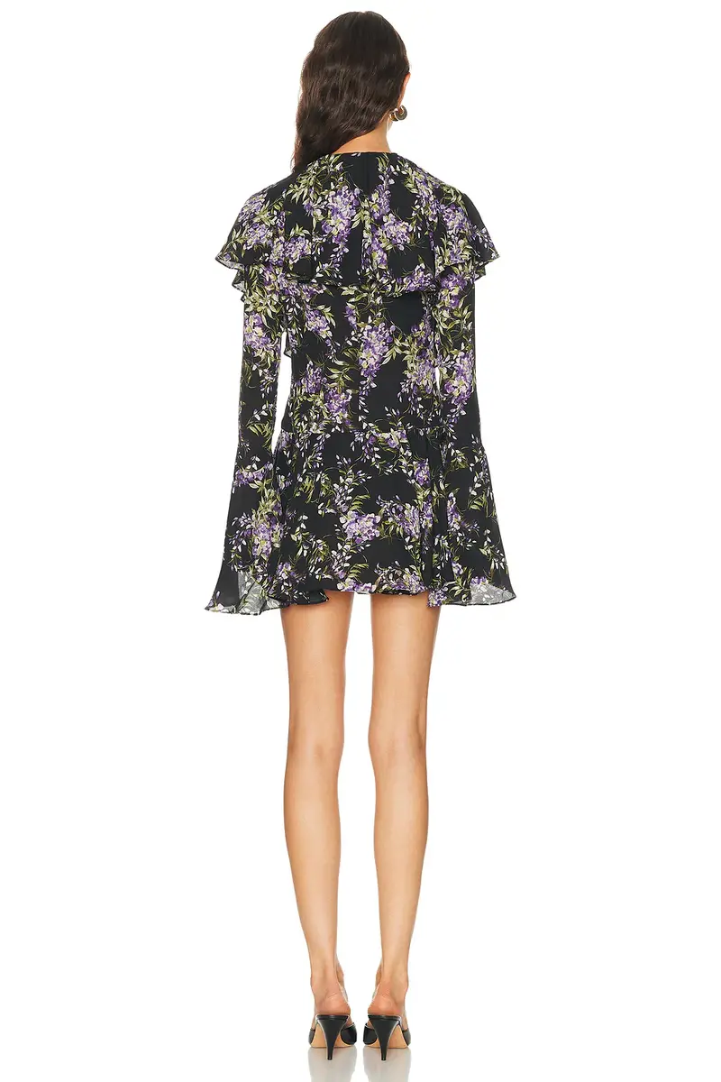 Norma Kamali Long Sleeve Deep V Ruffle Mini Dress | Thumbnail 3