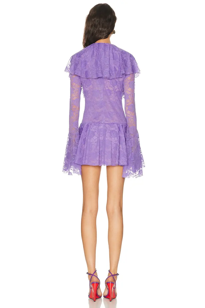 Norma Kamali Long Sleeve Deep V Ruffle Mini Dress | Thumbnail 3
