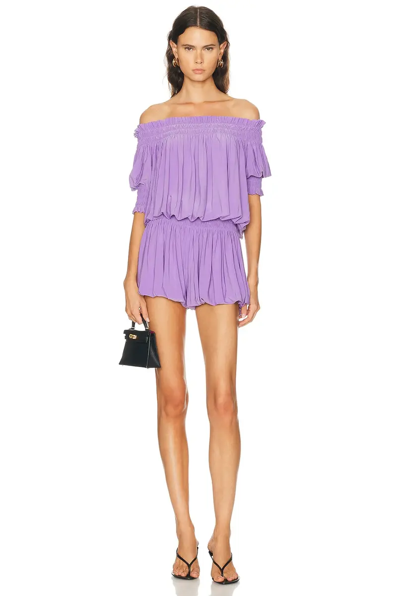 Norma Kamali Short Sleeve Peasant Puff Romper | Image 1 Norma Kamali Short Sleeve Peasant Puff Romper | Image 1