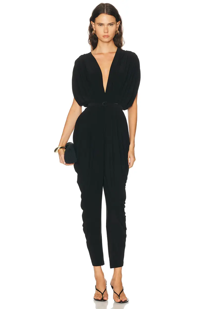 Norma Kamali Square Sleeve Waterfall Jumpsuit | Image 1 Norma Kamali Square Sleeve Waterfall Jumpsuit | Image 1