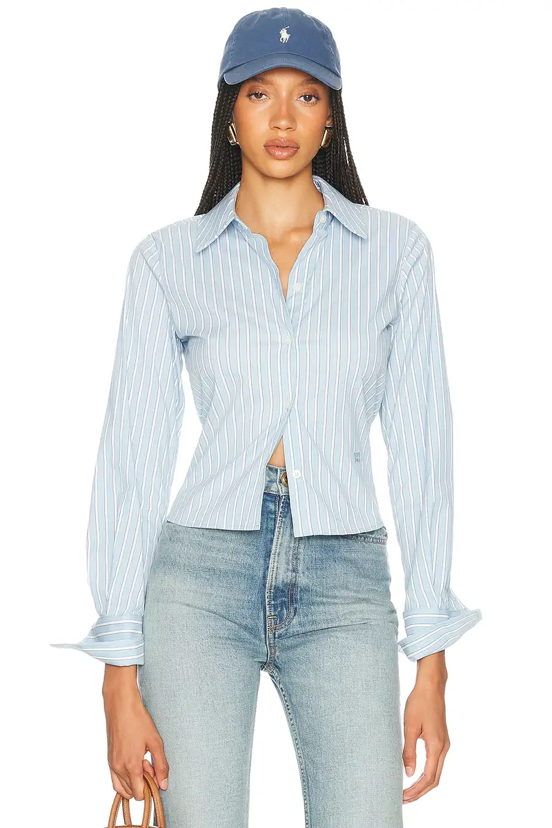 Helsa Stripe Poplin Fitted Shirt | Image 1 Helsa Stripe Poplin Fitted Shirt | Image 1