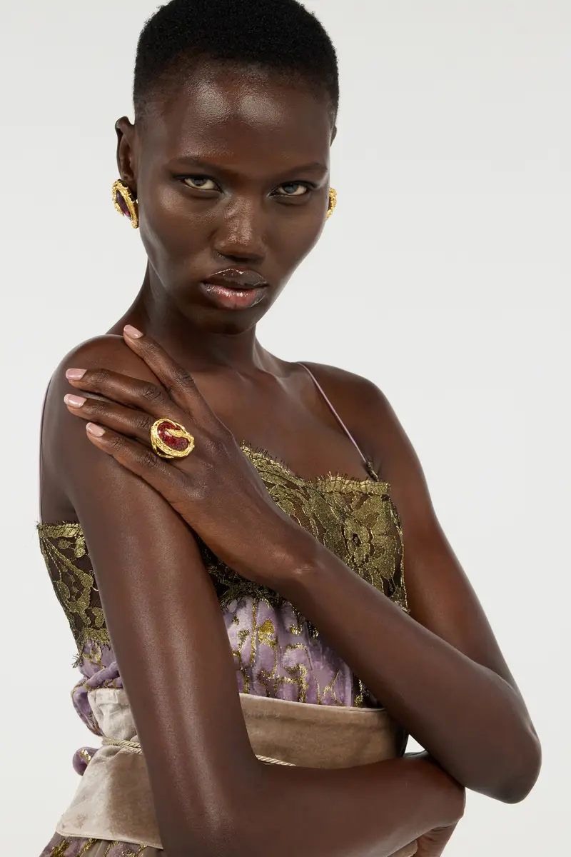 Roberto Cavalli Golden Cocktail Ring With Ruby Stone | Thumbnail 2