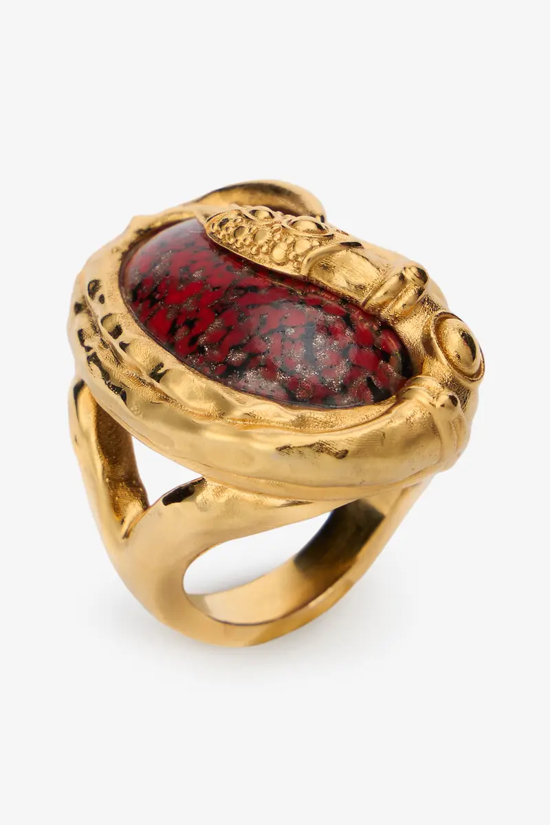 Roberto Cavalli Golden Cocktail Ring With Ruby Stone | Thumbnail 3