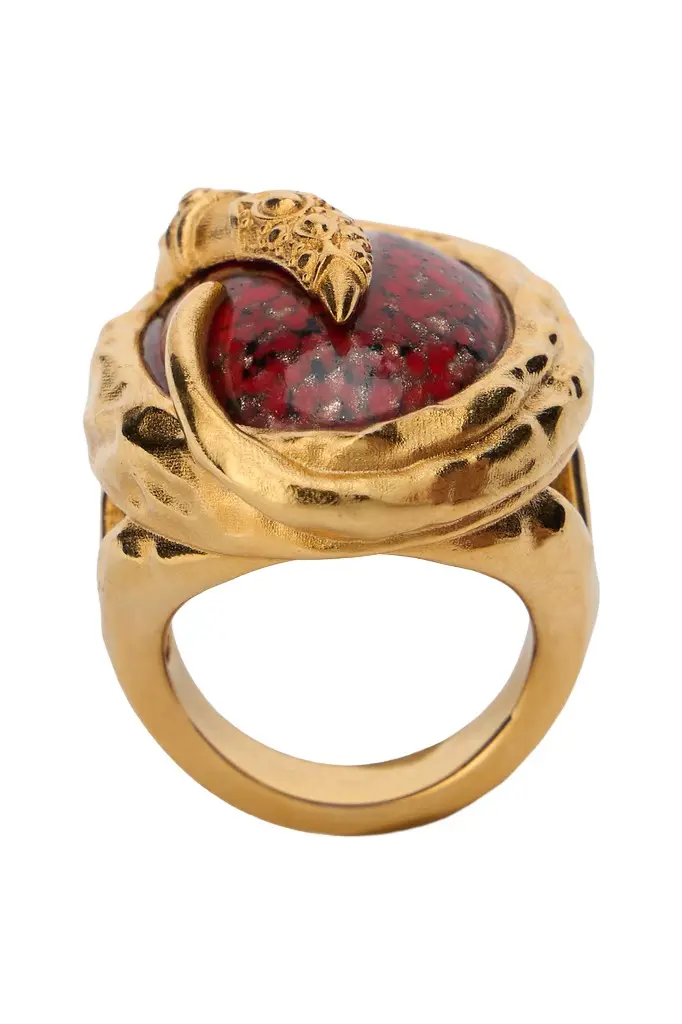 Golden Cocktail Ring With Ruby Stone