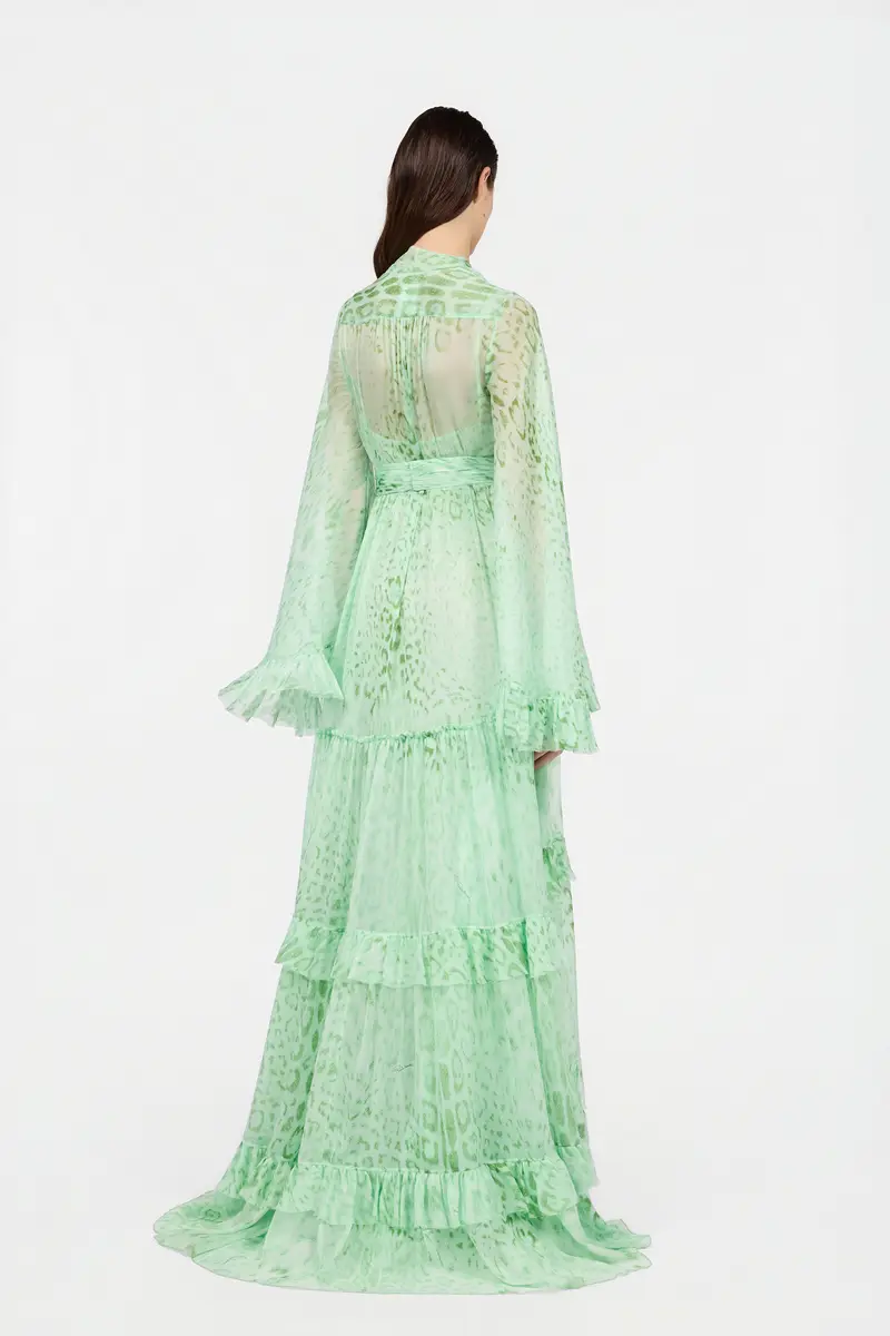 Roberto Cavalli Jaguar Mint Print Silk Dress | Thumbnail 3 Roberto Cavalli Jaguar Mint Print Silk Dress | Thumbnail 3