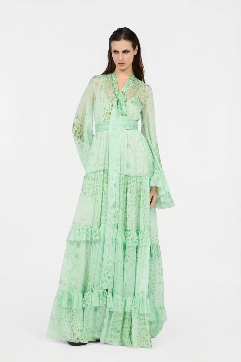Roberto Cavalli Jaguar Mint Print Silk Dress | Thumbnail 6 Roberto Cavalli Jaguar Mint Print Silk Dress | Thumbnail 6