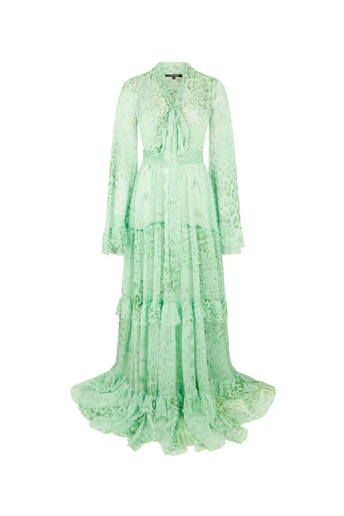Roberto Cavalli Jaguar Mint Print Silk Dress | Image 1 Roberto Cavalli Jaguar Mint Print Silk Dress | Image 1
