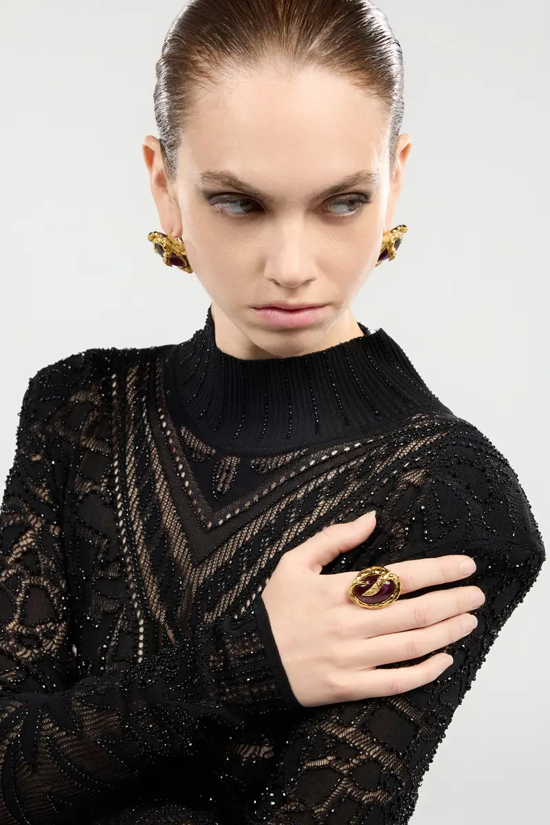 Roberto Cavalli Golden Cocktail Ring With Amethyst Stone | Thumbnail 2