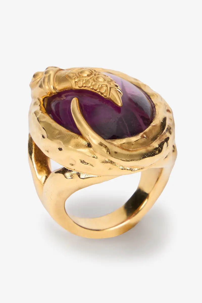 Roberto Cavalli Golden Cocktail Ring With Amethyst Stone | Thumbnail 3