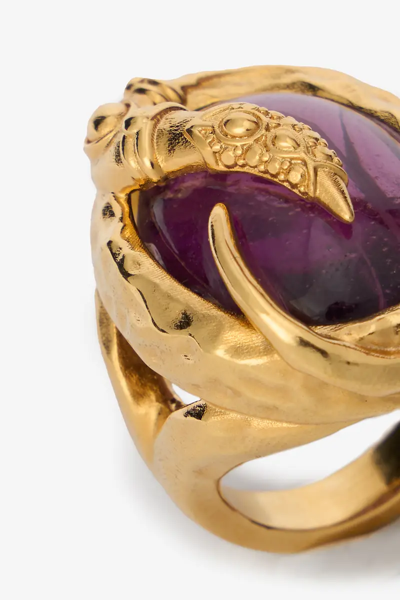 Roberto Cavalli Golden Cocktail Ring With Amethyst Stone | Thumbnail 5